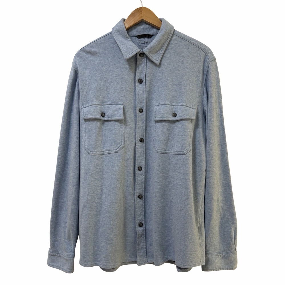LL Bean Double Knit Chamois Button Up‎ Shirt Mens Size L Blue Outdoor Barn Chore